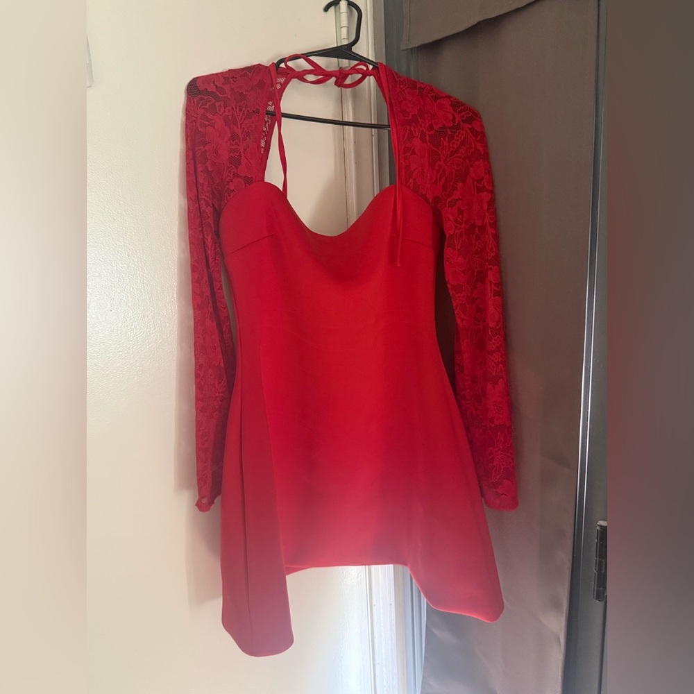 Red Fashion Nova Mini Dress with Lace Bolero
